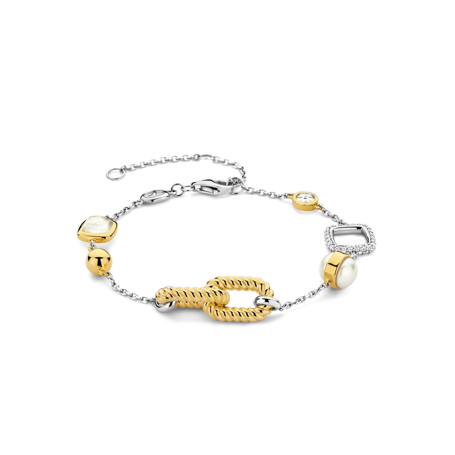 TI SENTO - Milano Gold-Plated Bracelet with Mother of Pearl and Zirconia, Model 23033ZY