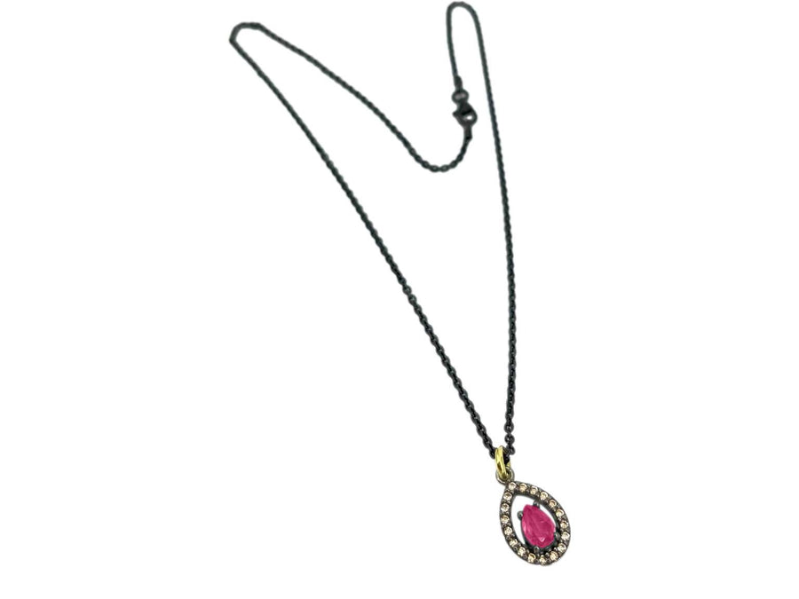 BOHEMME 925 Sterling Silver Pendant with 18K Yellow Gold, Champagne CZ, and Pink Tourmaline Quartz Doublet + 16.50 in Chain