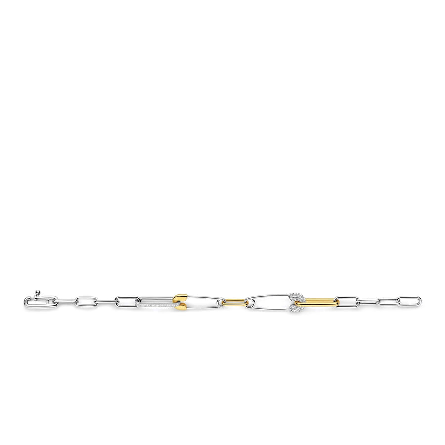 TI SENTO - Milano Gold-Plated Chain Link Bracelet with Safety Pins and Zirconia, Model 23034ZY