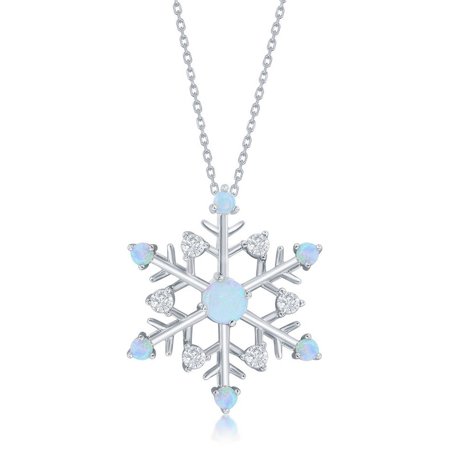 Sterling Silver White Opal & CZ Snowflake Pendant