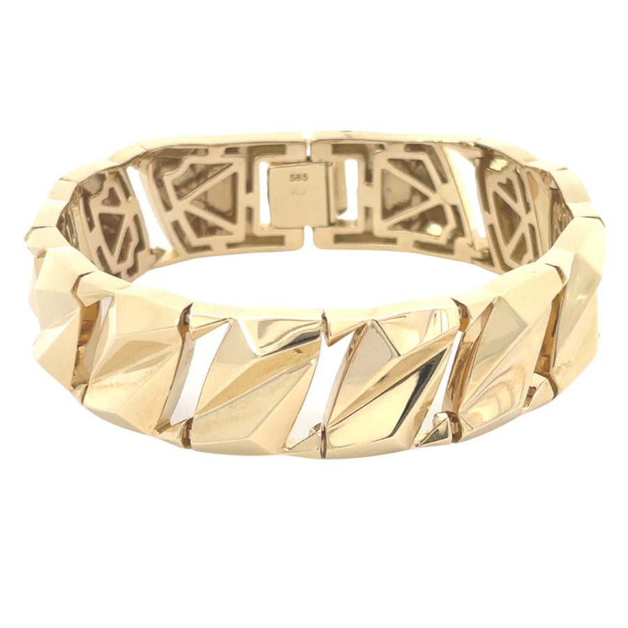 14k gold solid wide bracelet for men, sleek and bold design