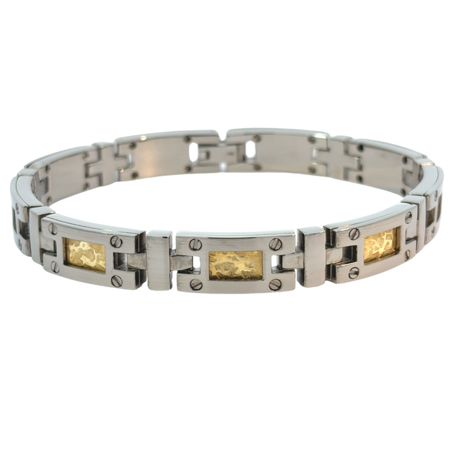23.3 cm men’s bracelet featuring titanium and gold segments in a modern design