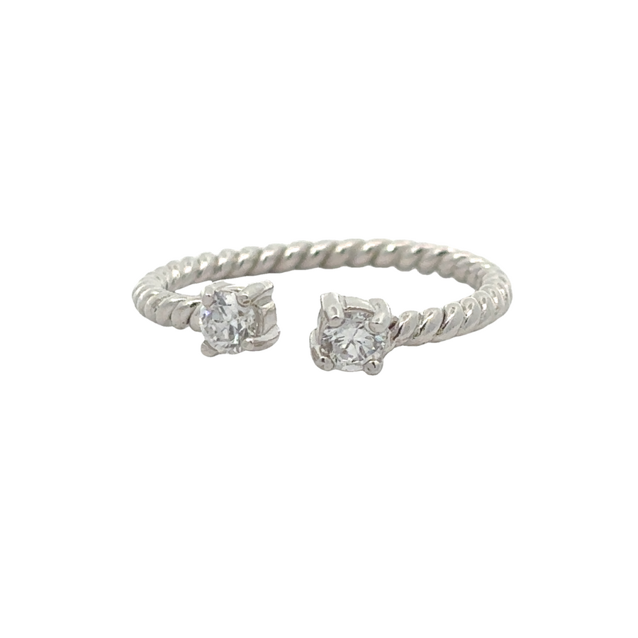 Silver ring for women featuring rope texture and CZ accents