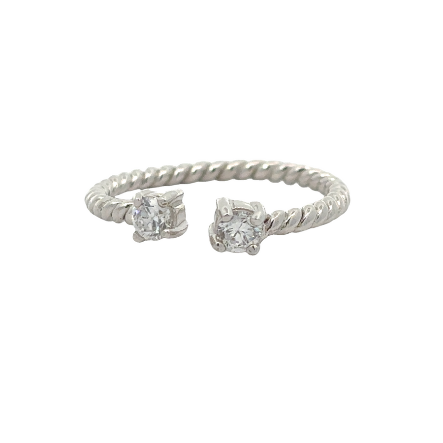 Silver ring featuring modern open rope design and CZ accents