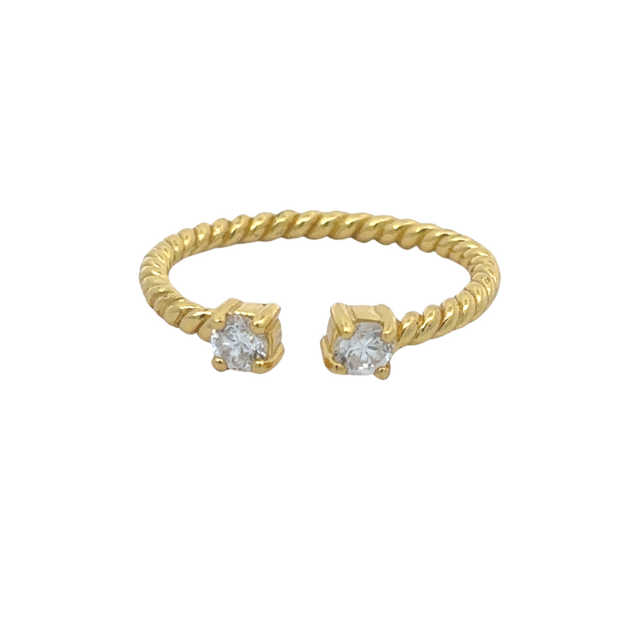 Open rope yellow gold ring with cubic zirconia stones