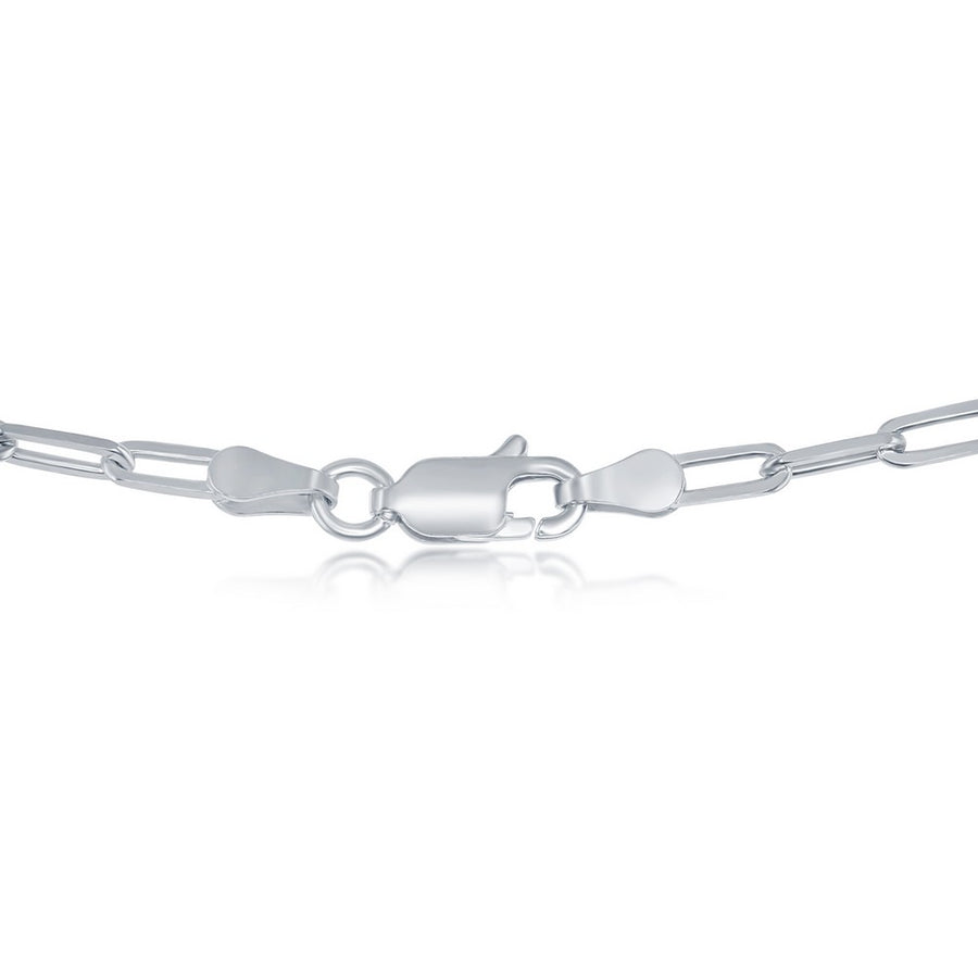 Sterling Silver 2.8mm Paper Clip Anklet - Rhodium Plated