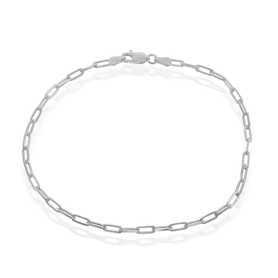 Sterling Silver 2.8mm Paper Clip Anklet - Rhodium Plated