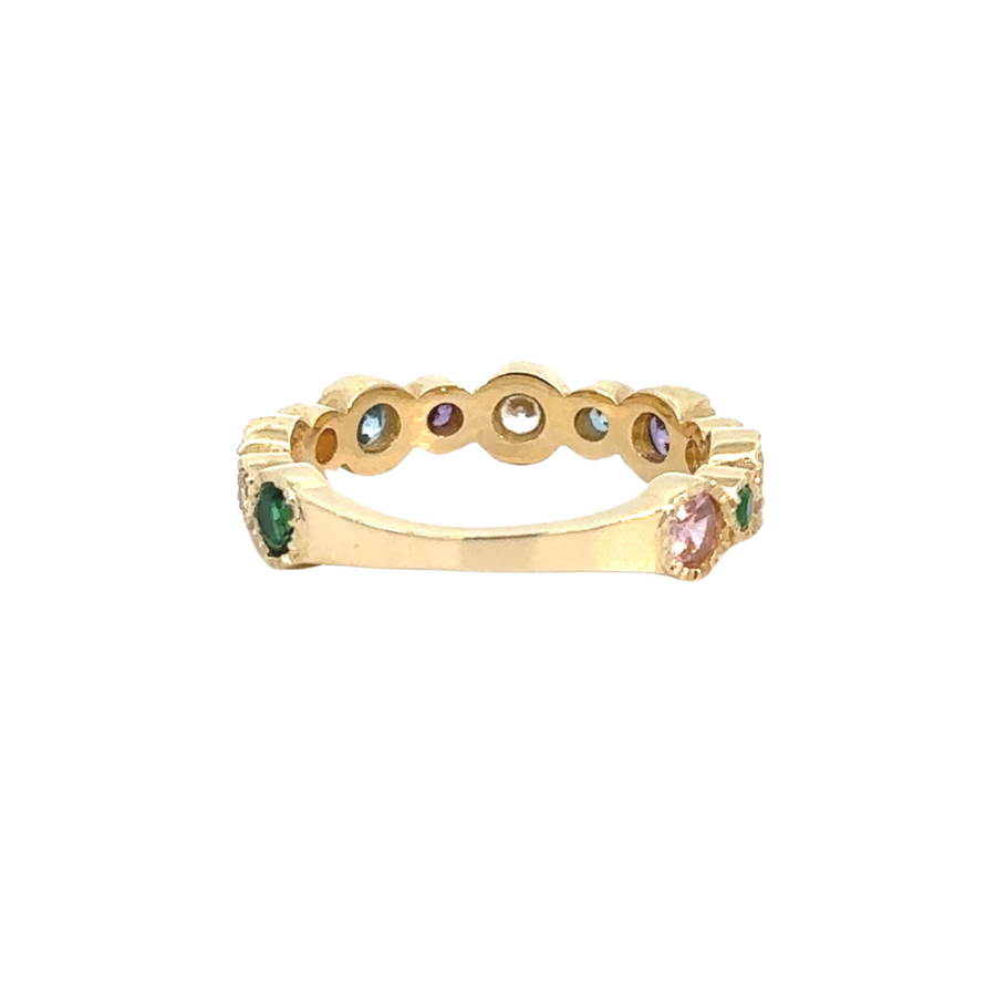 Woman wearing Ring Aro with CZ Multi Colors as a statement piece