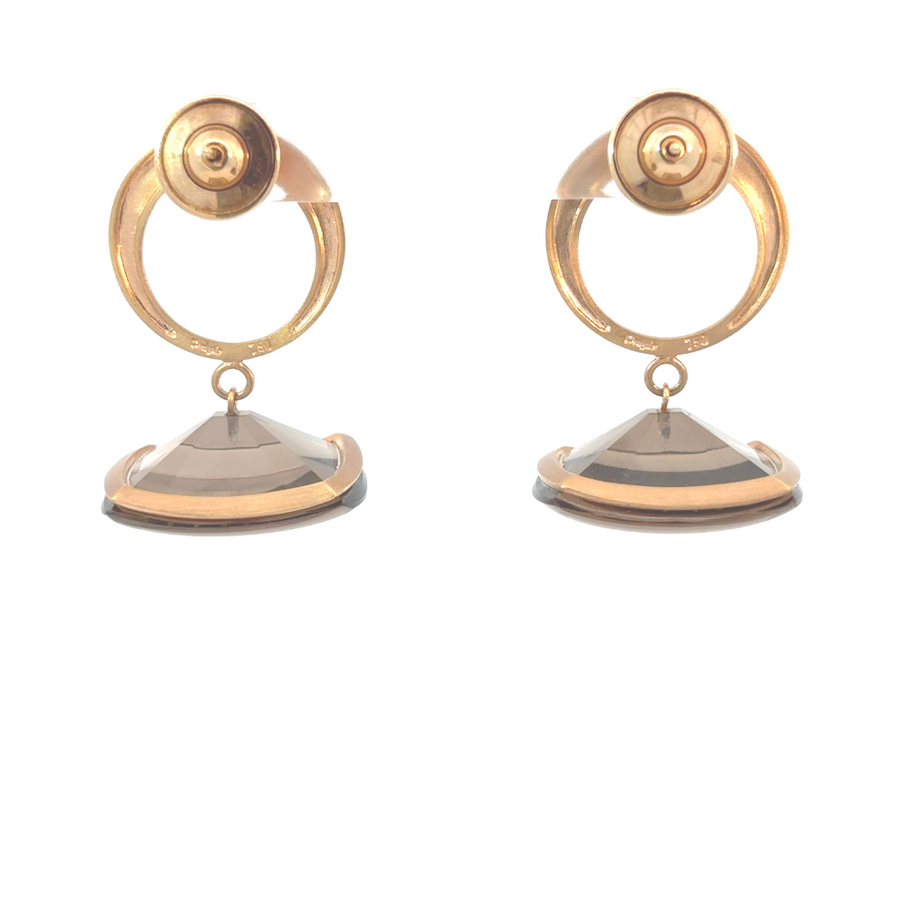 Rose gold earrings featuring earthy quartz and diamond sparkle