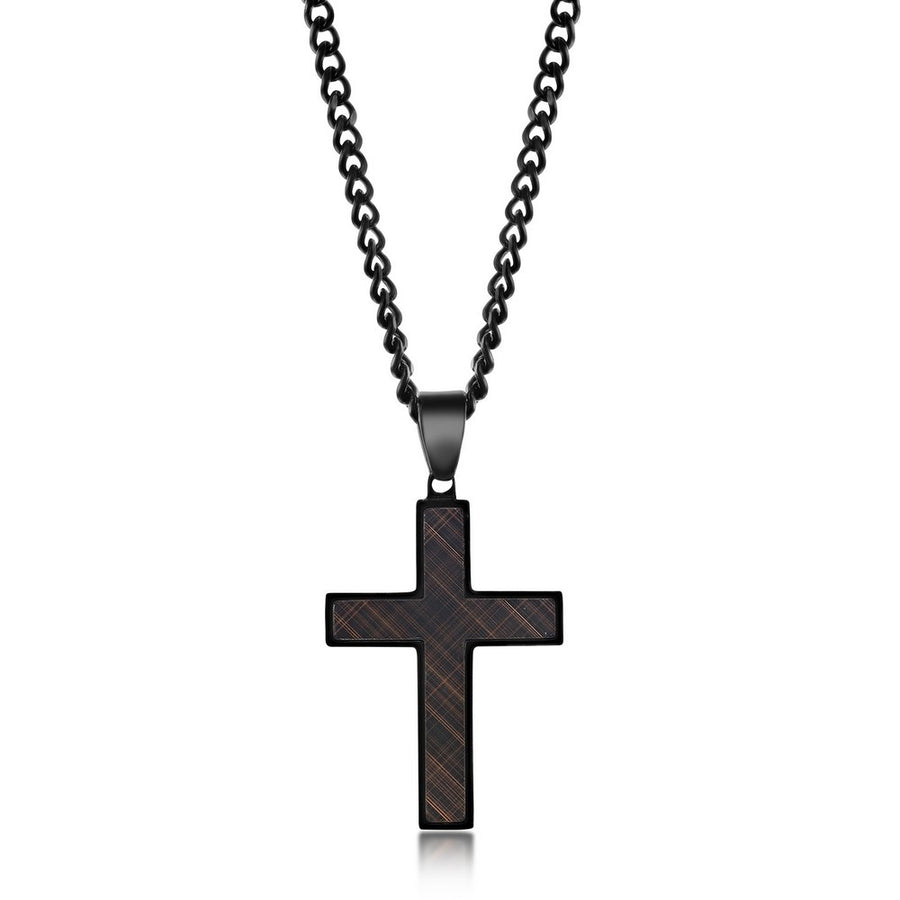 Stainless Steel Black & Rose Gold Lined Cross