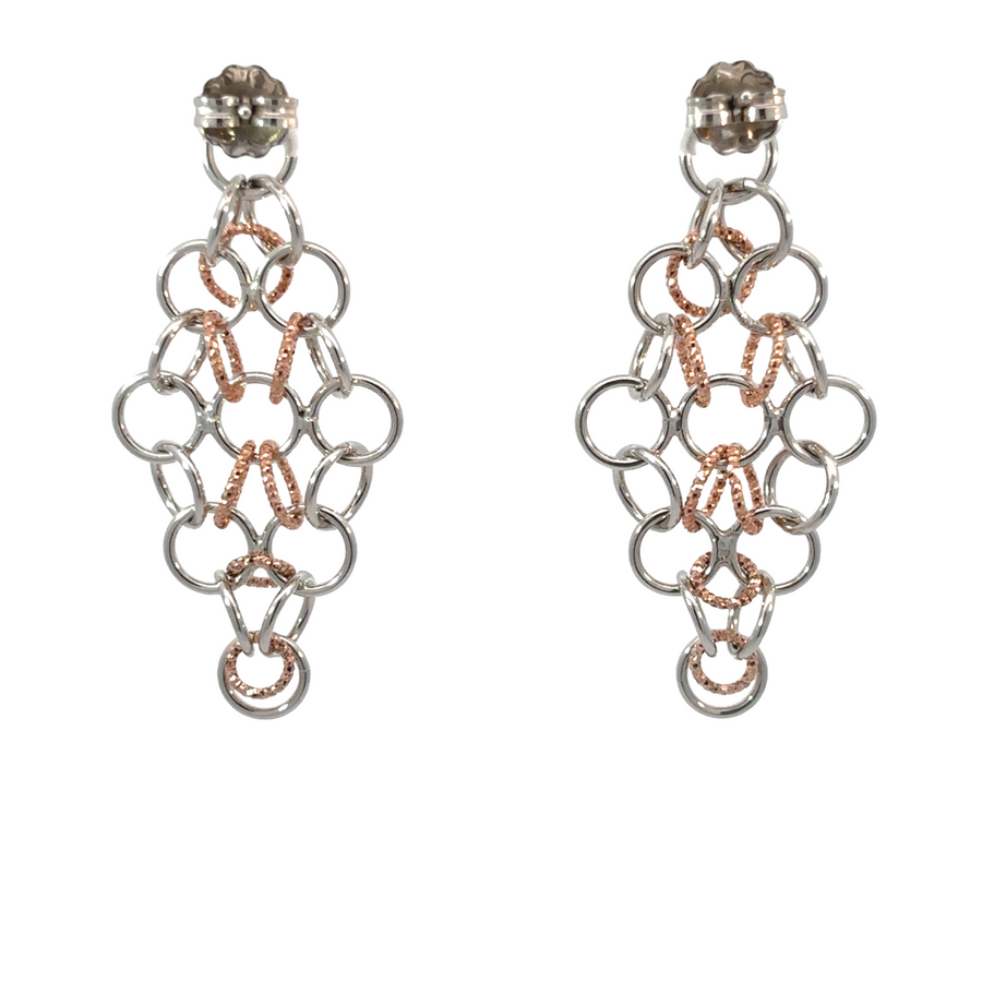 Modern silver earrings with small circle accents