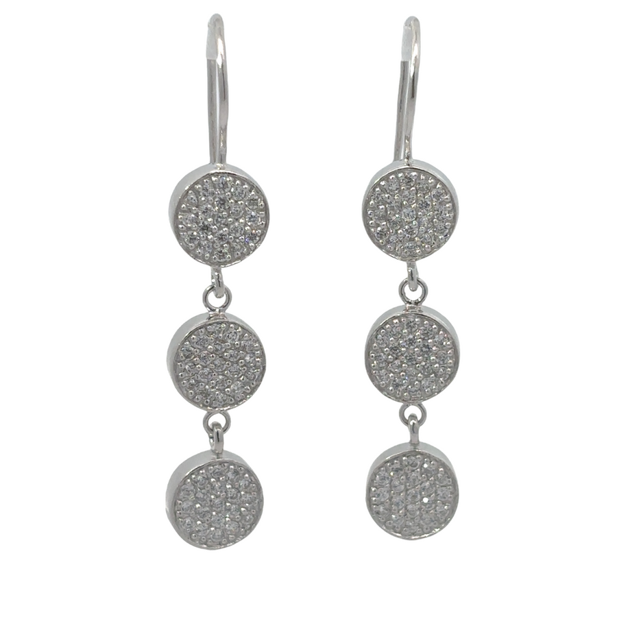 Silver earrings featuring three shiny interconnected circles