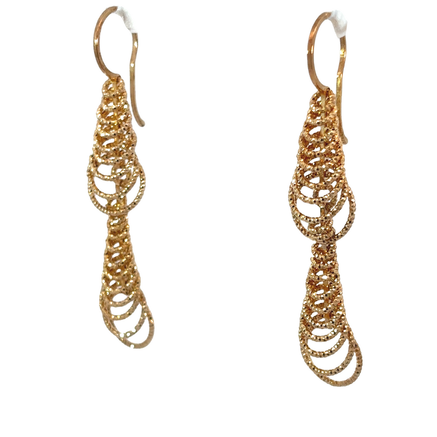 Modern silver long earrings with elongated shape and circle detail