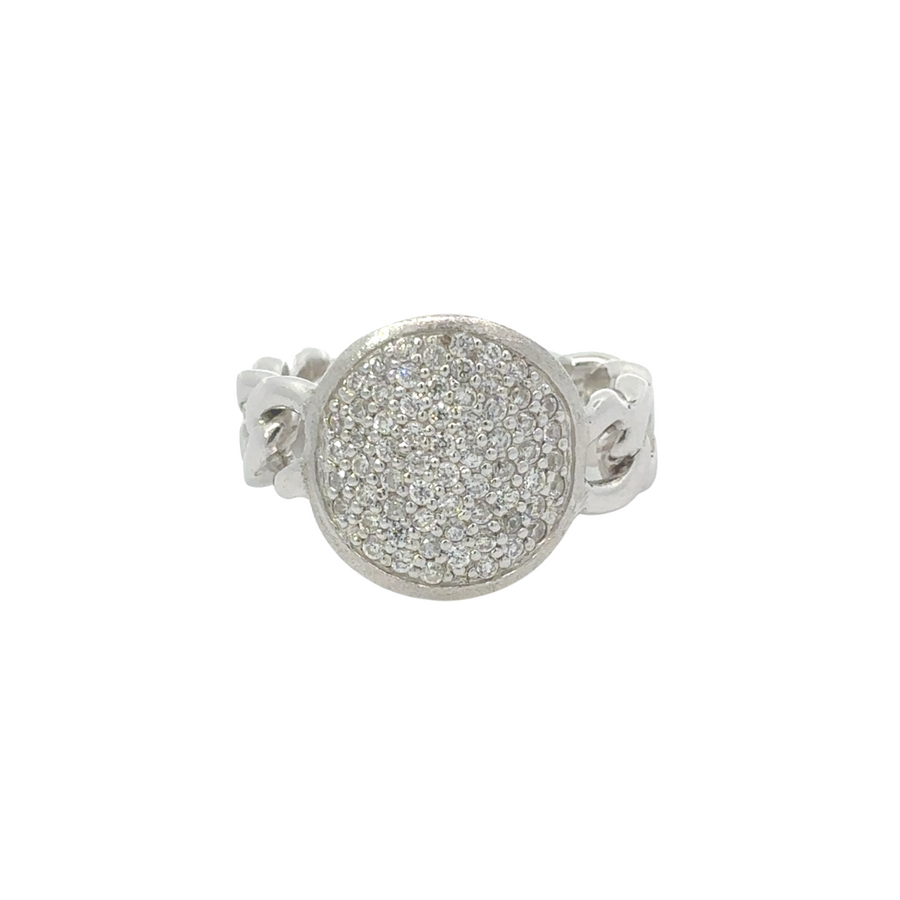 Close-up of silver ring size 6 featuring CZ centerpiece