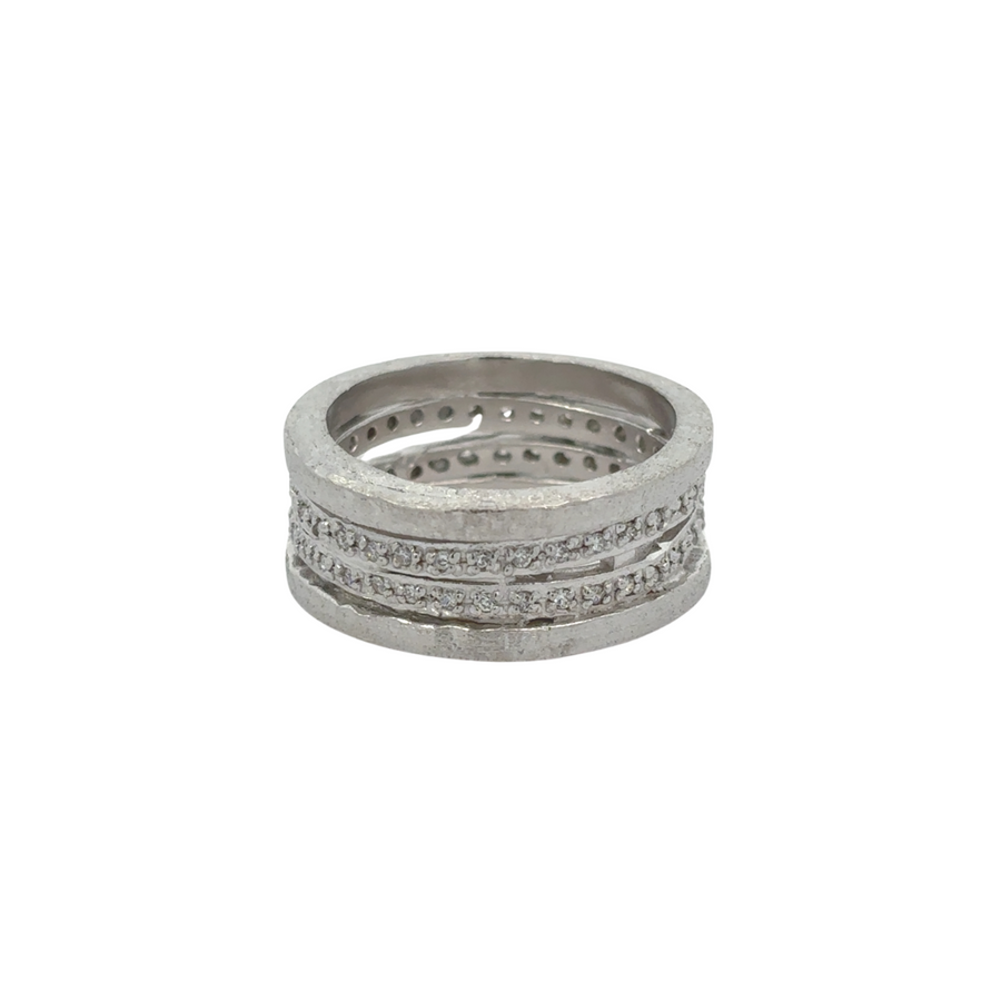 Silver white ring size 8 close-up on white background