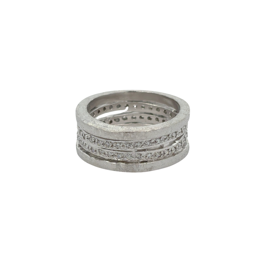 Minimalist silver white ring for women on white background