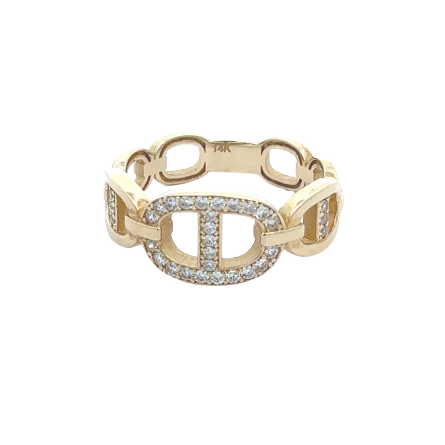 Solid slim 14k gold ring with cubic zirconia accents
