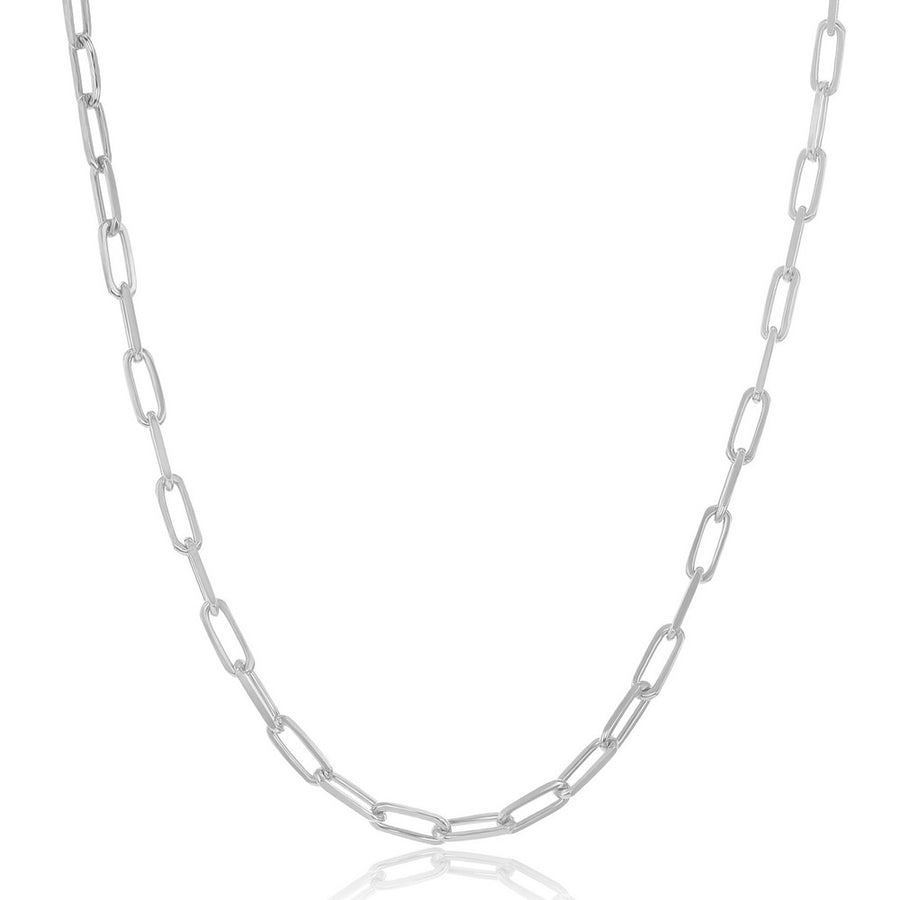 Sterling silver 2.8mm paper clip linked chain with rhodium plating
