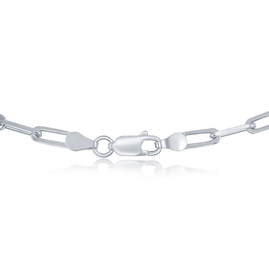 Elegant silver chain with paper clip links on white background