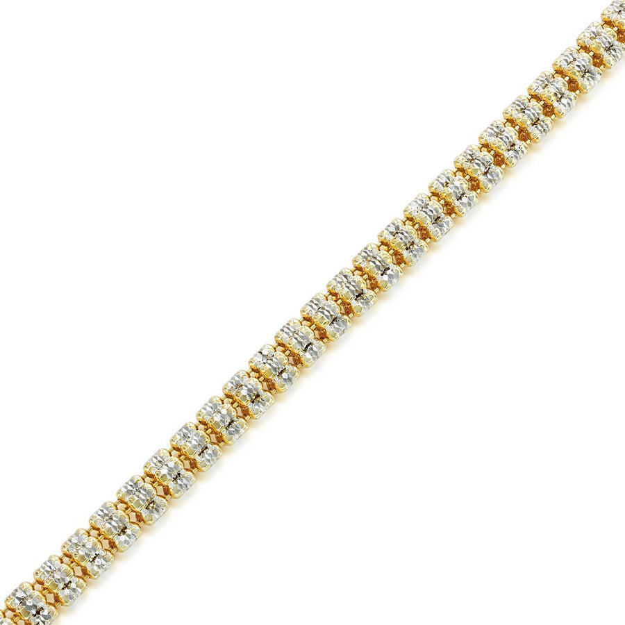 Detailed view of diamond-cut facets on two-tone silver chain