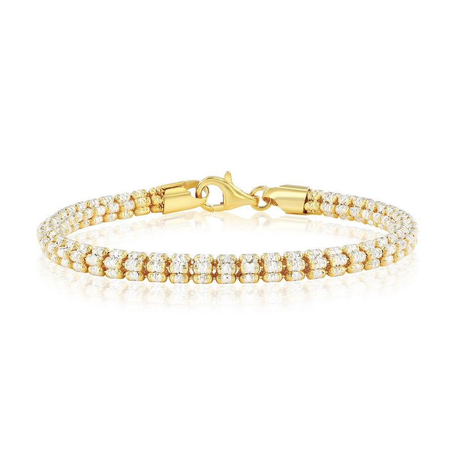 Model wearing sterling silver two-tone 5mm ice chain necklace