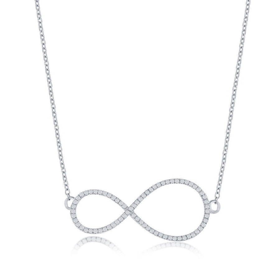 Sterling silver infinity necklace with 73 small diamonds