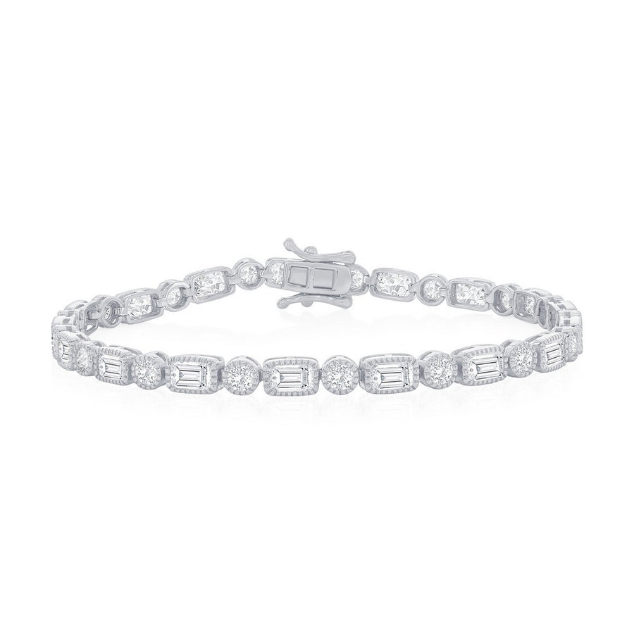 Sterling Silver Round & Rectangle CZ Bracelet