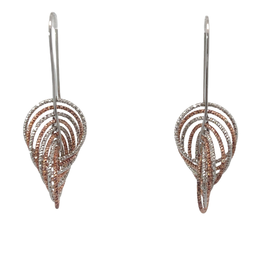 Two-tone silver earrings with contrasting polished and matte finishes