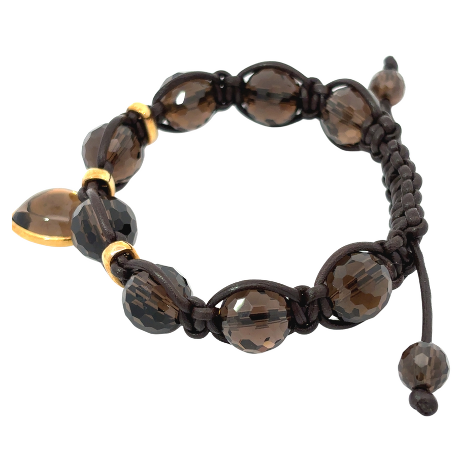 Elegant gold bracelet with brown onyx beads and heart accent for men and women