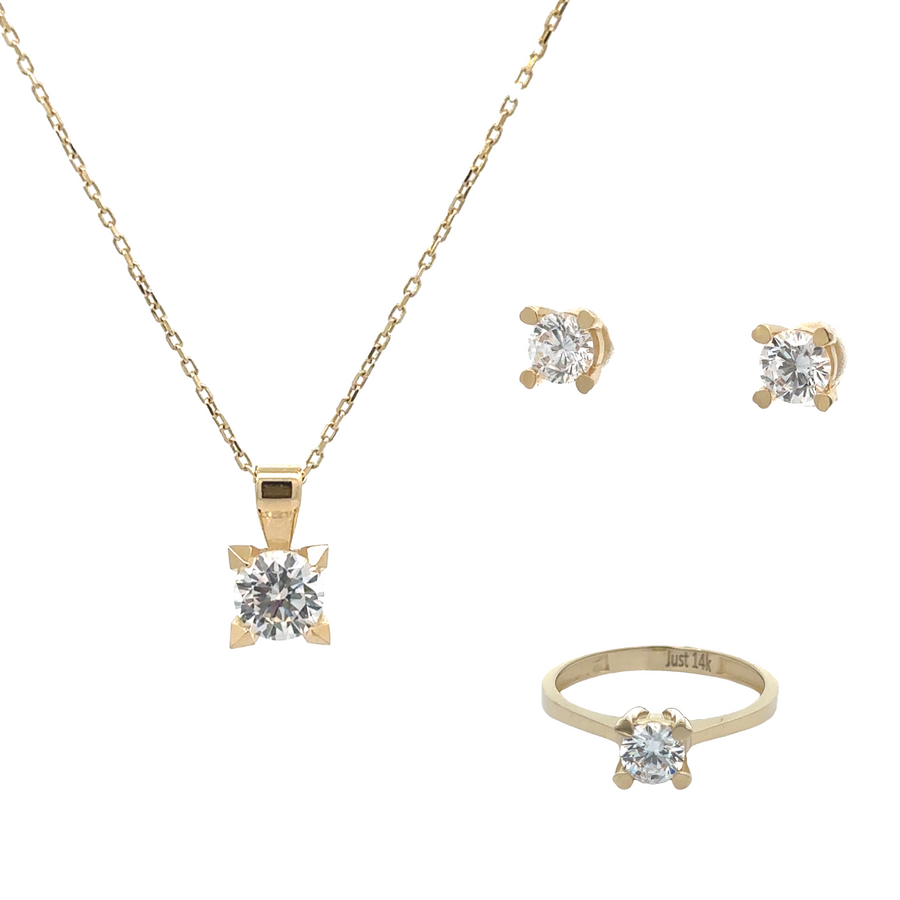 14k Gold Square-Inspired Earrings, Ring, and Necklace Set