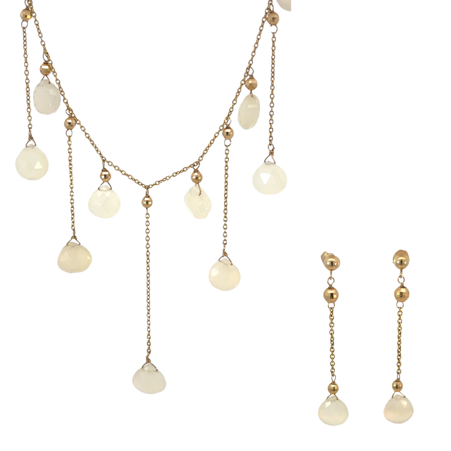 14k Gold Earrings and Necklace Set with Quartz – Elegant Jewelry for Women