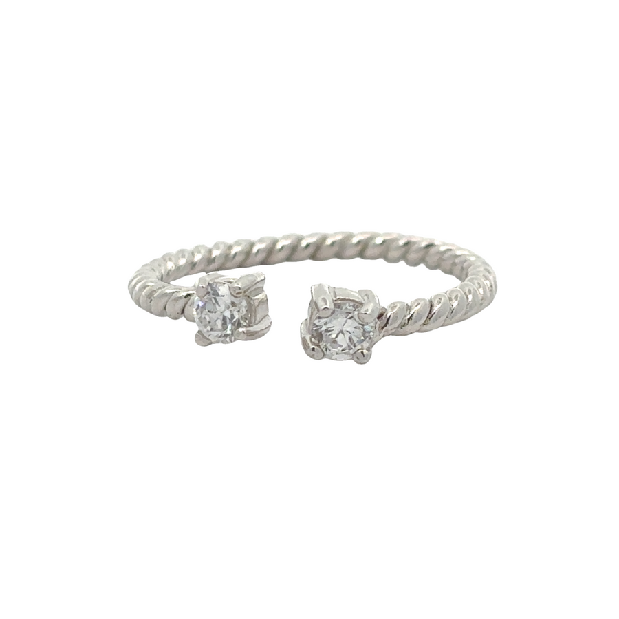 Open Rope Silver Ring with CZ - Size 5 for Women