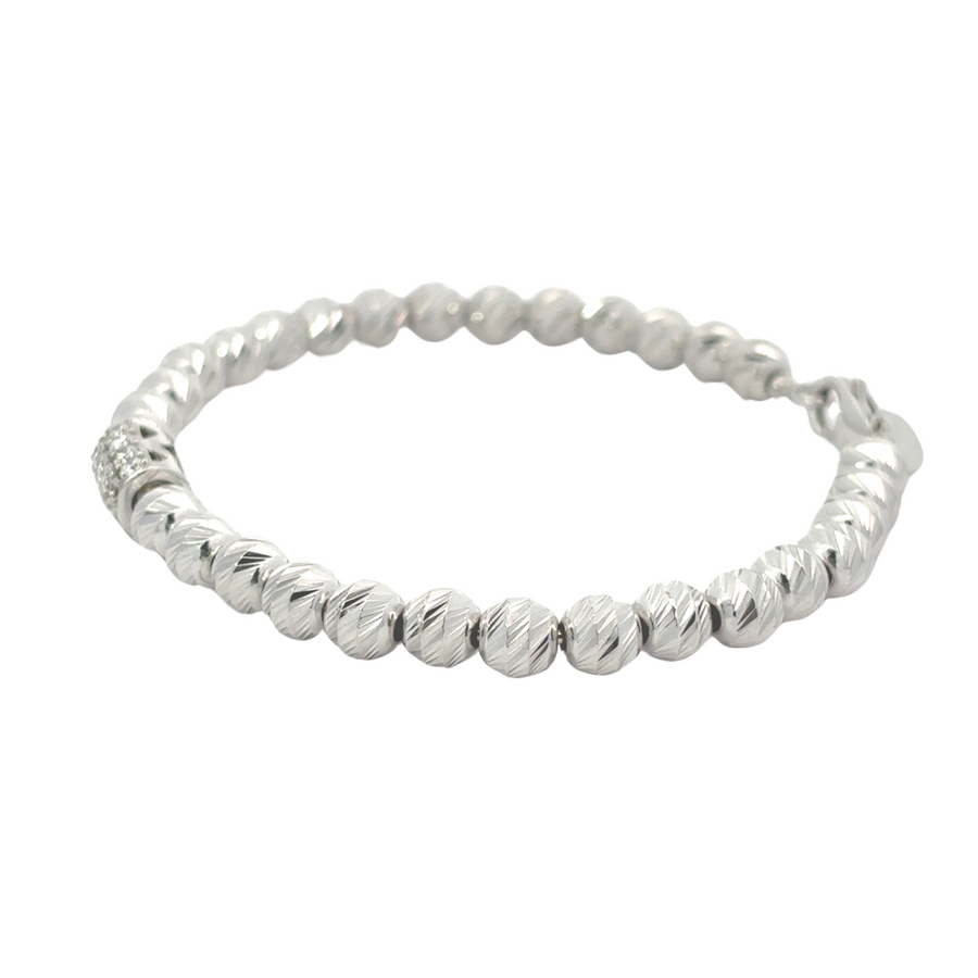 14k White Gold Braided Bracelet with Diamonds – 53mm