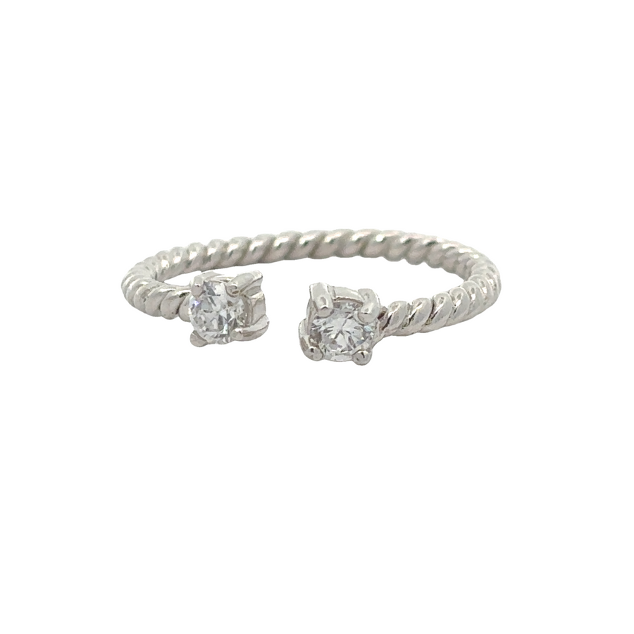 Open Rope Silver Ring with CZ - Size 7 for Women