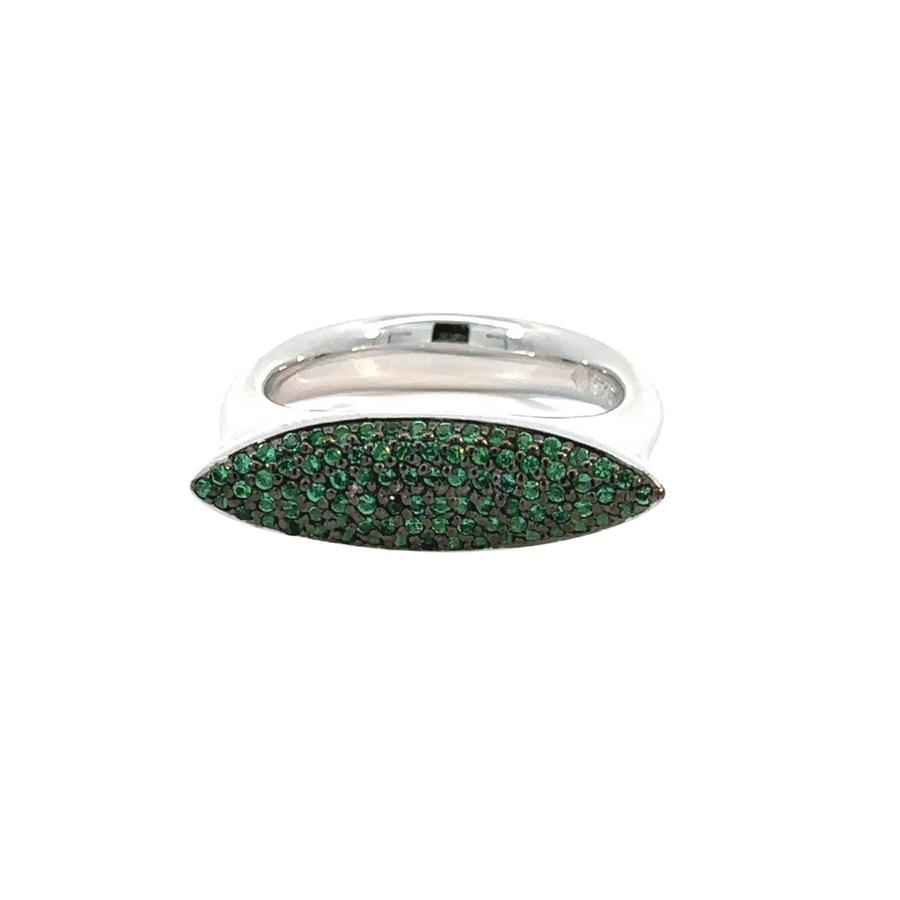 Green CZ Silver Ring - Elegant Design for Women