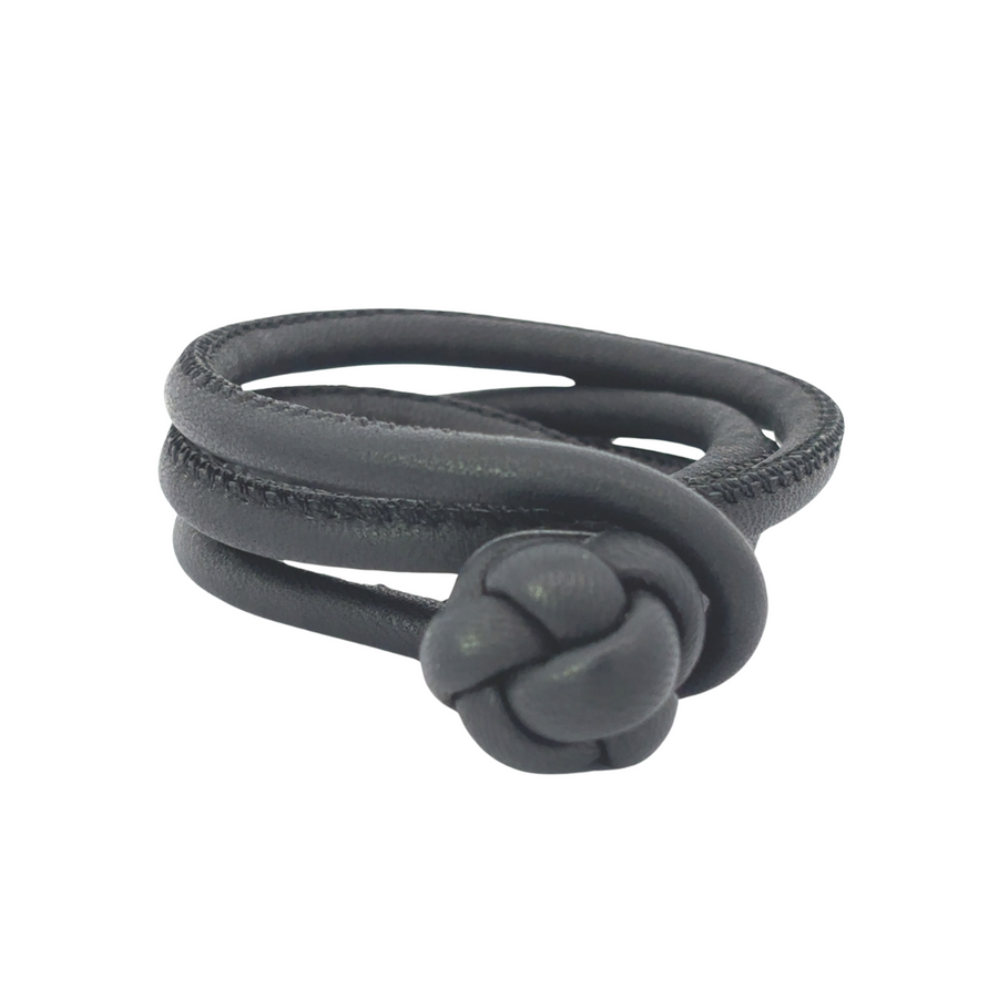 Black Leather Bracelet – Unisex 35 cm