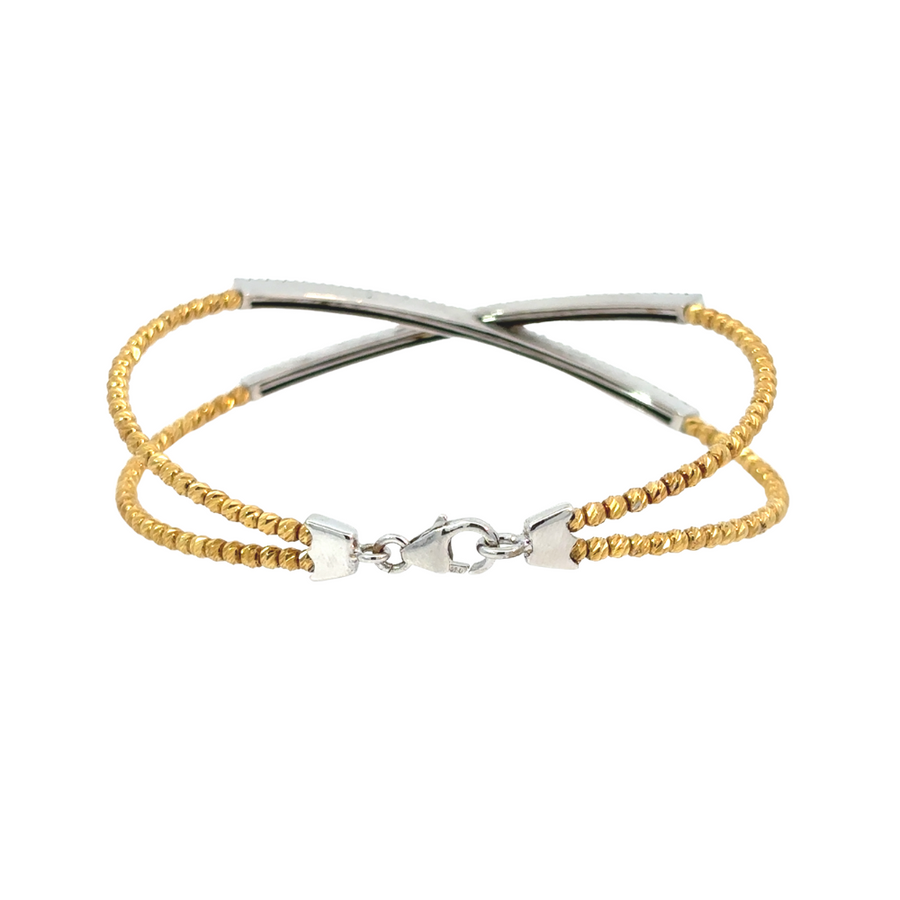 14k Two-Tone Crossed Bracelet with Diamonds – 5.5 cm