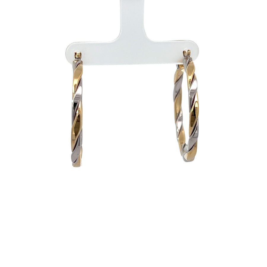 14k Gold Two-Tone Twist Earrings – Stylish Medium Design for Women