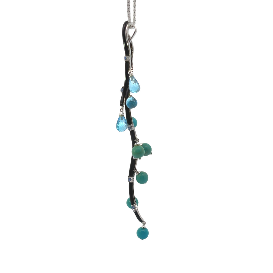 Women's 18k Gold Necklace with Turquoise, Sapphire, and Turmer Stones