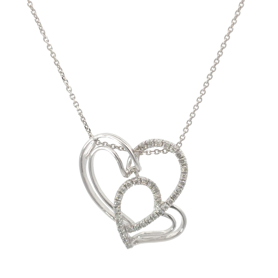 14k Gold Heart Necklace with Diamonds – 17-Inch