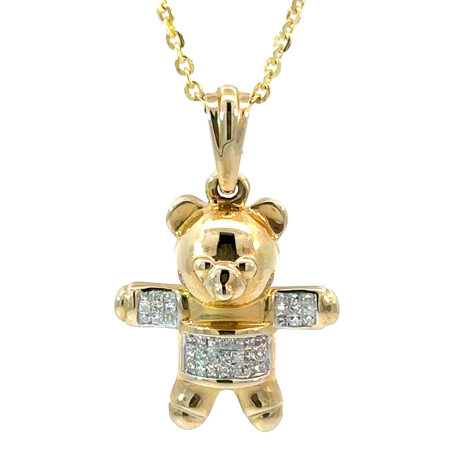 14k Gold Bear Pendant with Diamonds – For Unisex