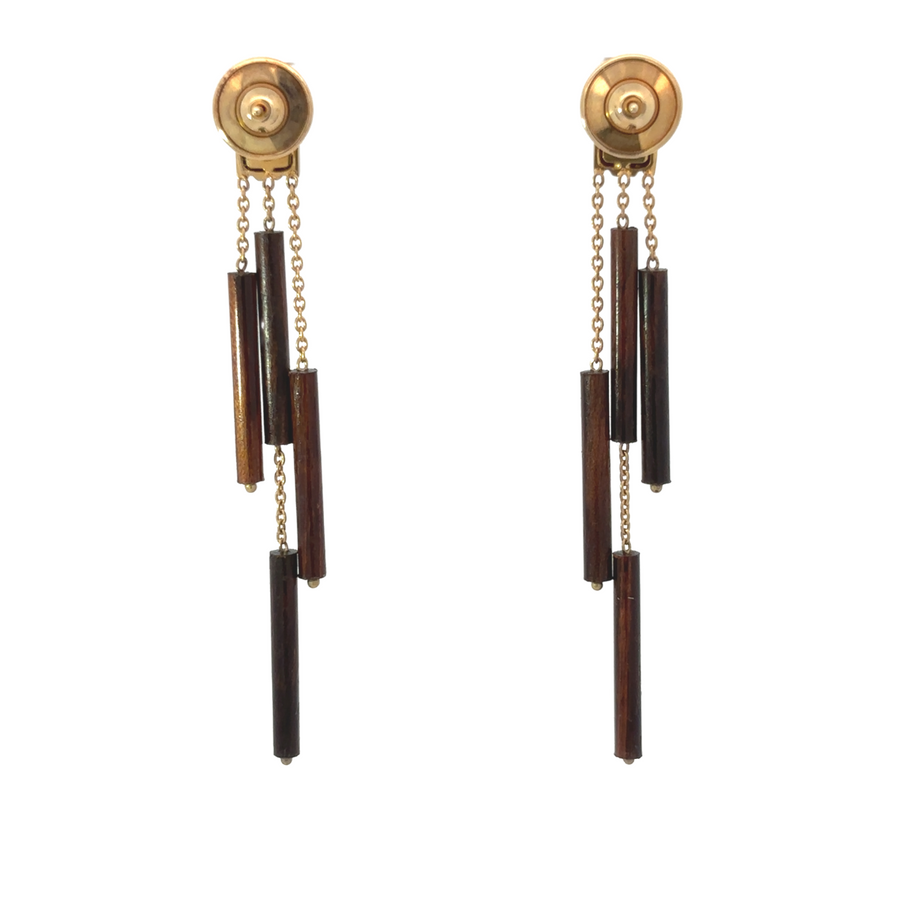 Women's 18k Gold Bamboo-Style Earrings with Diamonds (Set)