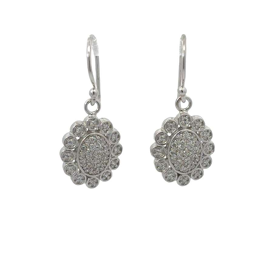 White Gold Silver  Flower Earrings