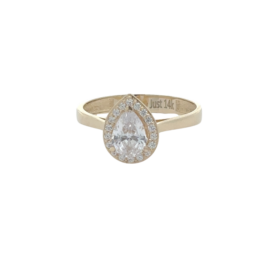 14k Gold Solitaire CZ Drop Ring – Elegant & Refined