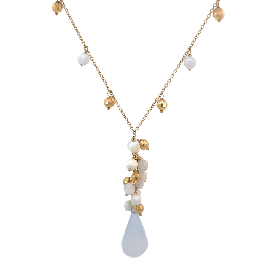 14k Gold Necklace with Gold Balls, Stone Accents, and Centerpiece – 17.25 Inches