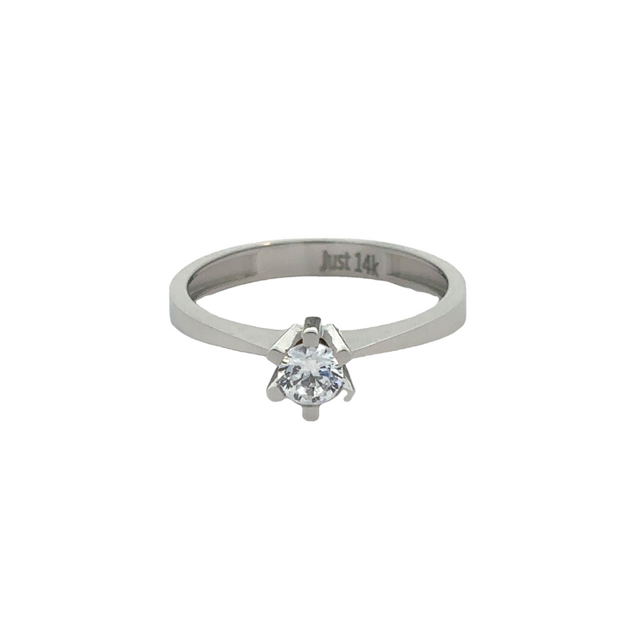 14k Gold Solitaire Ring with Round CZ – Timeless Elegance