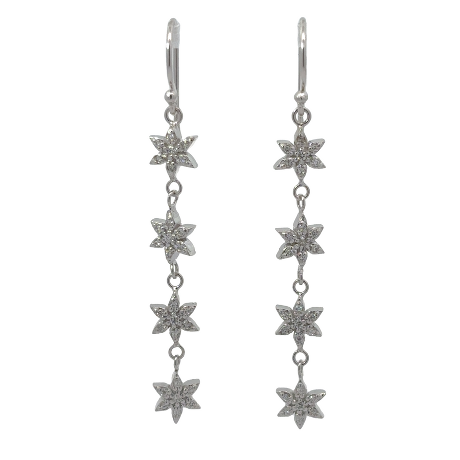 Silver Earrings with Small 4-Flower Design for Women