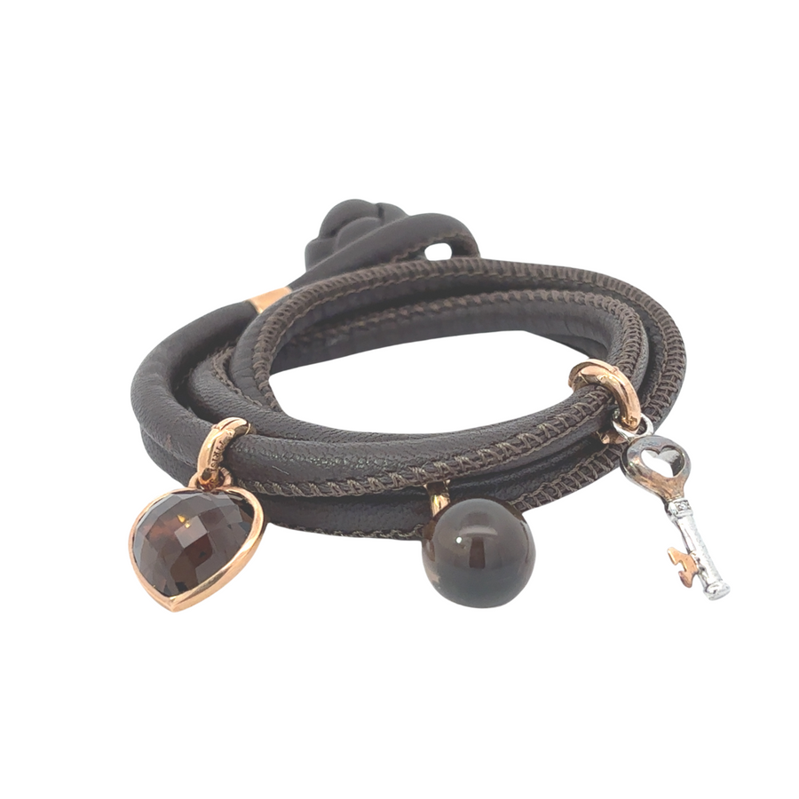 Unisex Leather Bracelet with Heart, Ball, and Key Accents