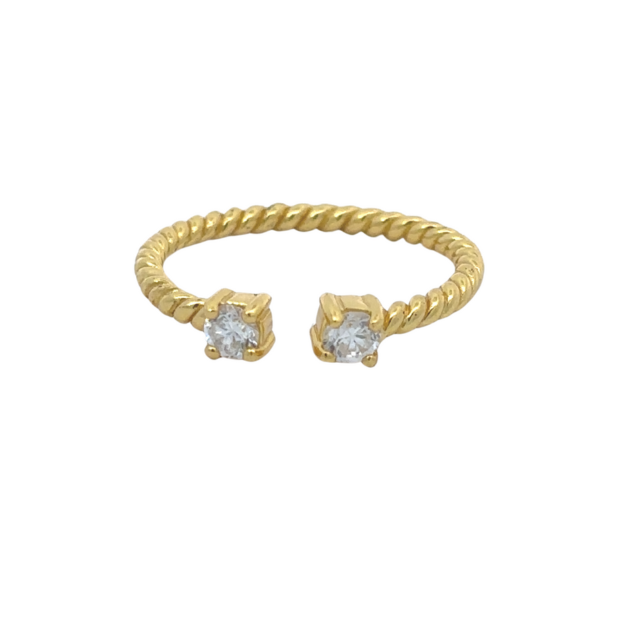 Open Rope Yellow Gold Ring with CZ - Size 5 for Women