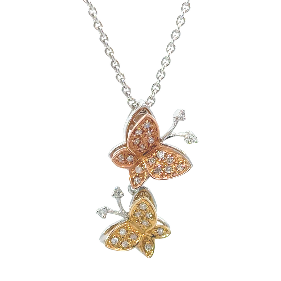 14k Gold Necklace with Two Butterfly Pendant – 18.75 Inches